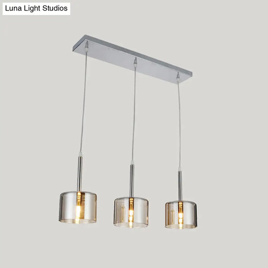 Modern Chrome Suspension Light With Clear Glass Shades - Ideal For Restaurants (3-Bulb)