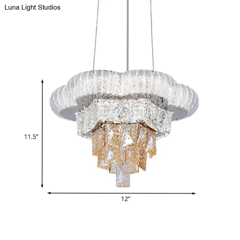 Modern Chrome Tiered Flower Led Pendant Chandelier With Prismatic Crystal