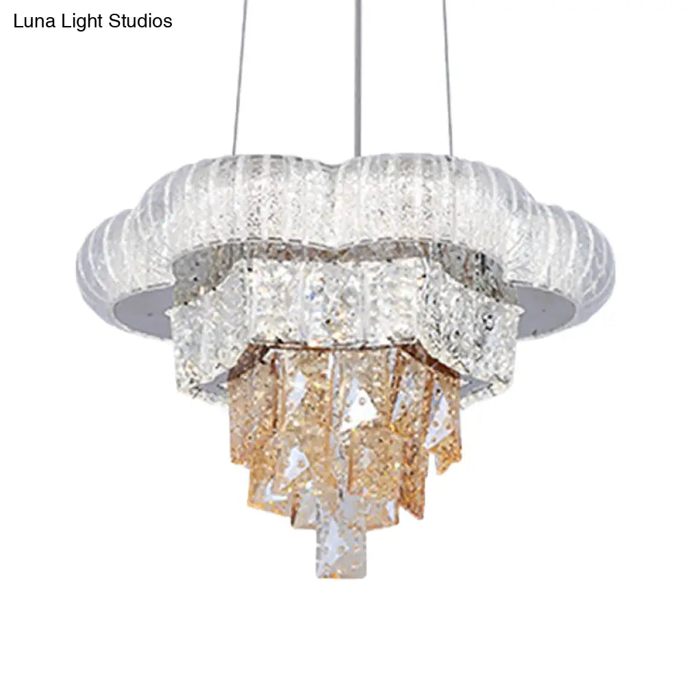 Modern Chrome Tiered Flower Led Pendant Chandelier With Prismatic Crystal