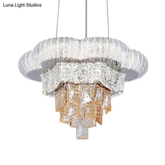 Modern Chrome Tiered Flower Led Pendant Chandelier With Prismatic Crystal