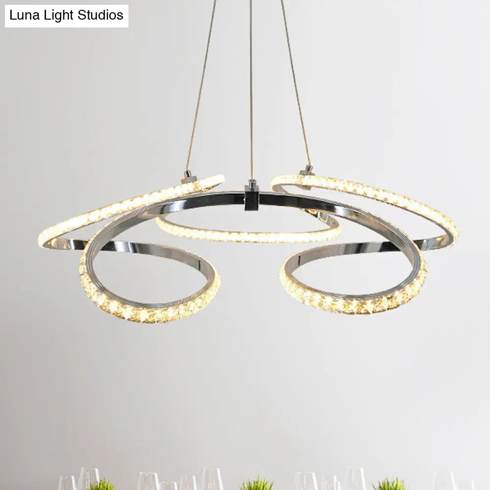 Led Crystal Chandelier Pendant - Twist Design Chrome Finish Warm/White Light Dining Room Ceiling