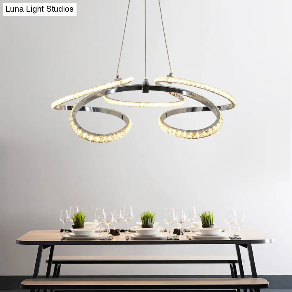 Led Crystal Chandelier Pendant - Twist Design Chrome Finish Warm/White Light Dining Room Ceiling