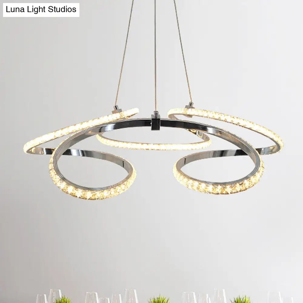 Modern Chrome Twist Chandelier - Crystal Led Pendant Light Warm/White Glow Elegant Dining Room