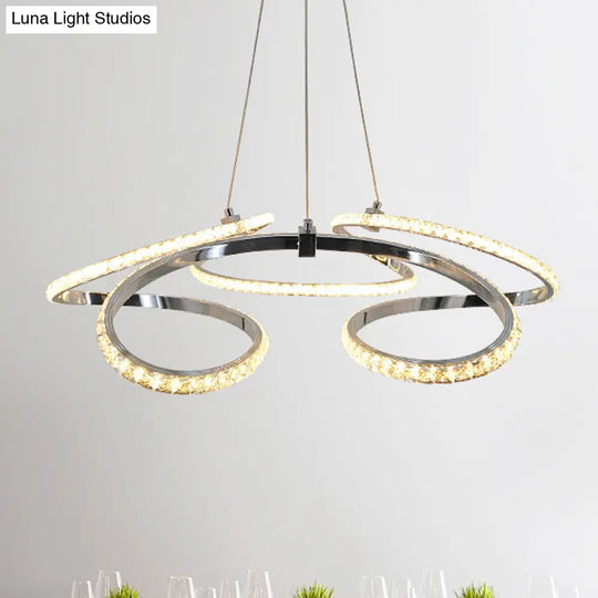 Modern Chrome Twist Chandelier - Crystal Led Pendant Light Warm/White Glow Elegant Dining Room