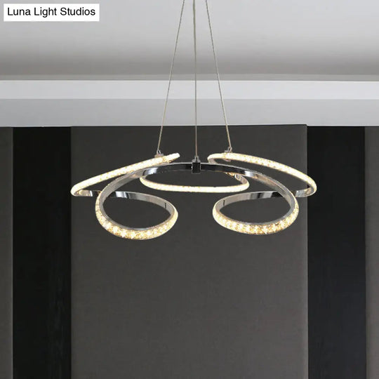 Led Crystal Chandelier Pendant - Twist Design Chrome Finish Warm/White Light Dining Room Ceiling