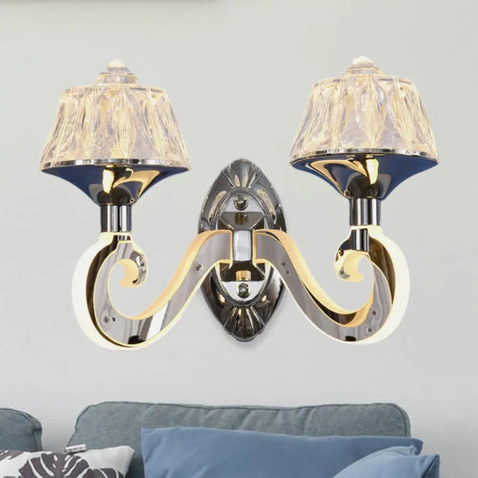 Modern Chrome Wall Lamp With Clear Crystal Accent And Luminous Arm 2 /