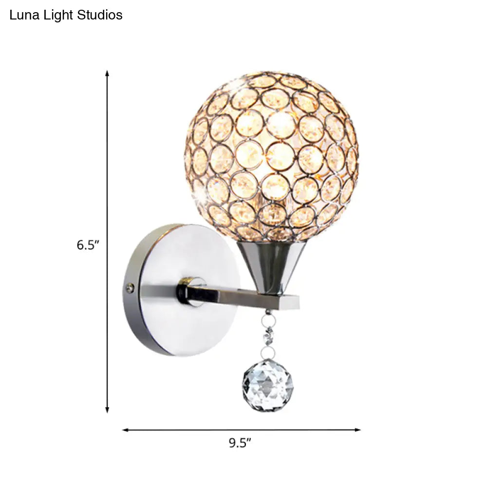 Modern Chrome Wall Light With Crystal Encrusted Globe 1 Head