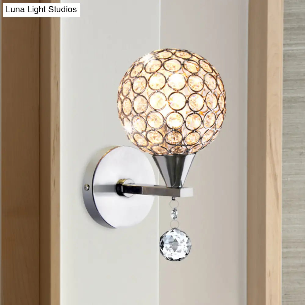 Modern Chrome Wall Light With Crystal Encrusted Globe 1 Head