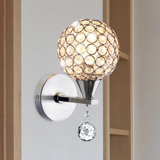 Modern Chrome Wall Light With Crystal Encrusted Globe 1 Head