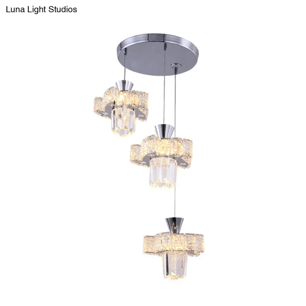 Modern Chrome Windmill Multi Light Pendant With Clear Faceted Crystal - 3-Light Hanging Lamp Kit