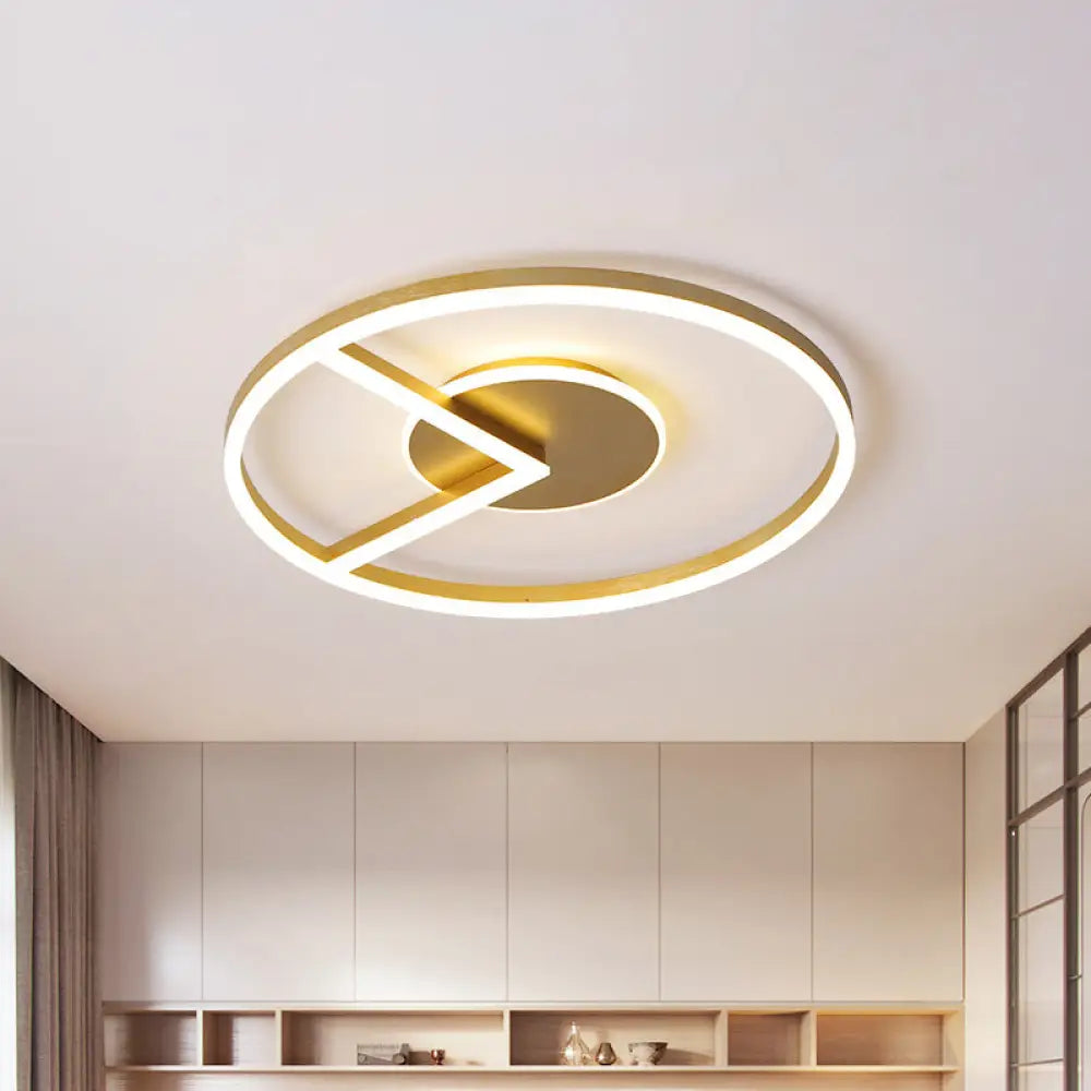 Modern Circle Ceiling Mount Led Fixture In Gold White/Warm Light - 16/19.5 Metal Flush Lighting For