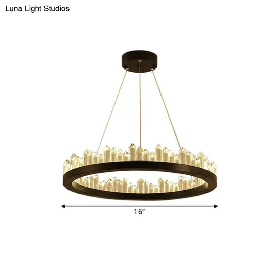 Modern Circle Chandelier Light With Crystal Leds Black Suspended Fixture In Warm/White -