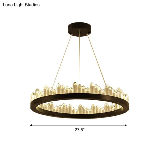 Modern Circle Chandelier Light With Crystal Leds Black Suspended Fixture In Warm/White -