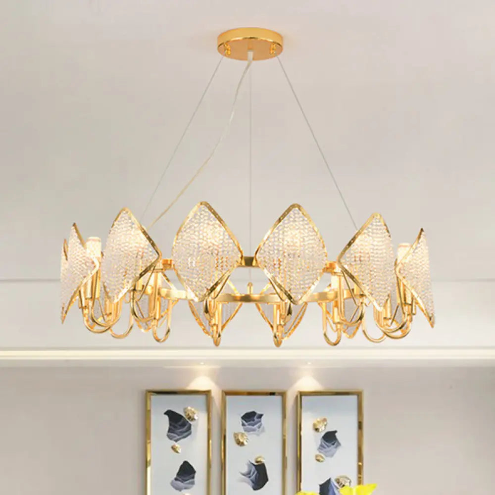 Modern Circle Chandelier Pendant - Crystal Bead Ceiling Lamp In Gold 10 /