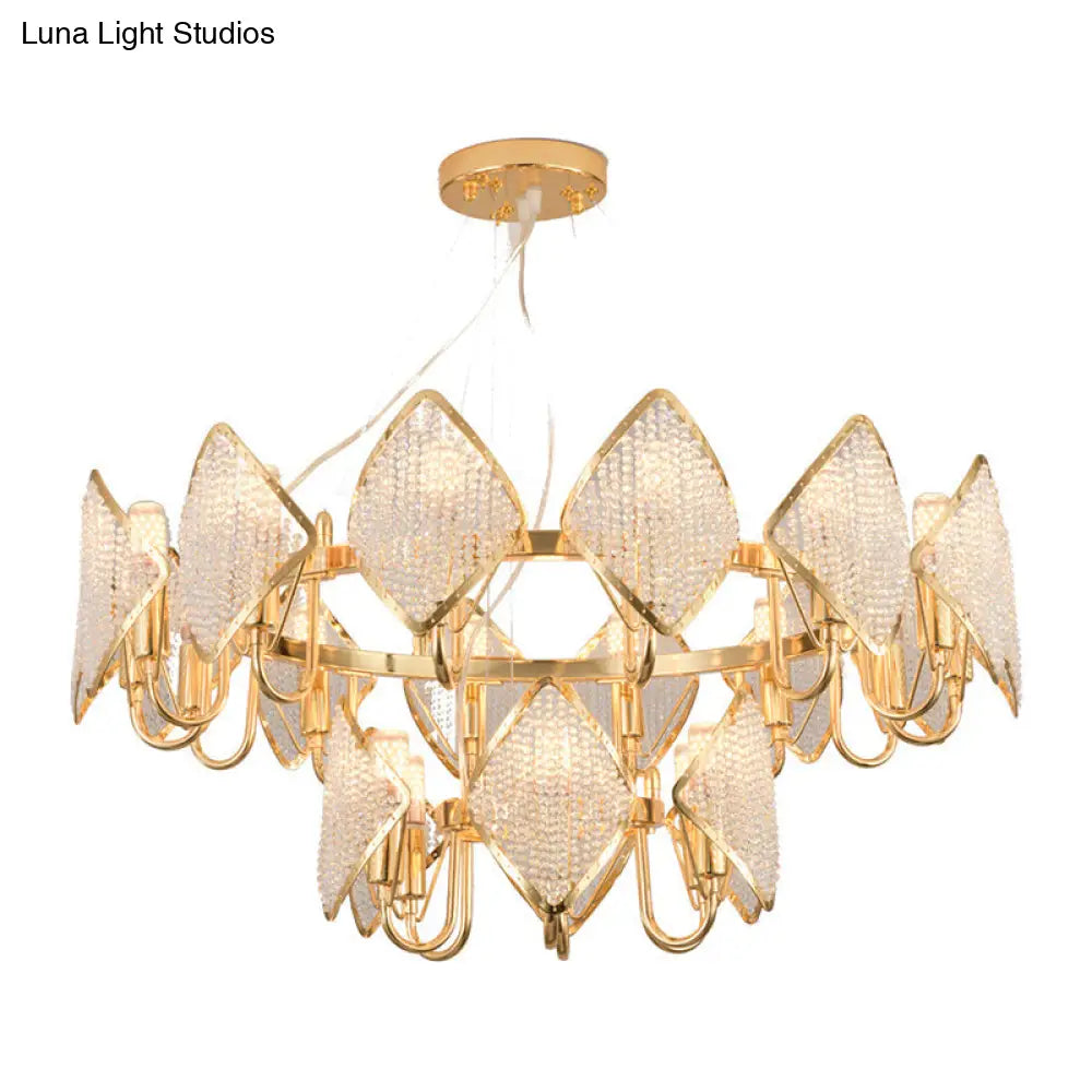 Modern Circle Chandelier Pendant - Crystal Bead Ceiling Lamp In Gold