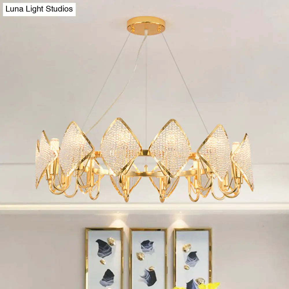 Post-Modern Gold Circle Chandelier Pendant 10/20-Light Crystal Bead Ceiling Suspension Lamp 10 /