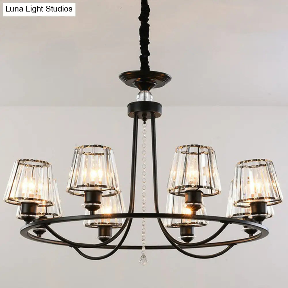 Modern Circle Chandelier With Crystal Shade - Metal Living Room Ceiling Light