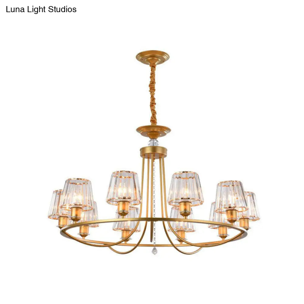 Modern Circle Chandelier With Crystal Shade - Metal Living Room Ceiling Light