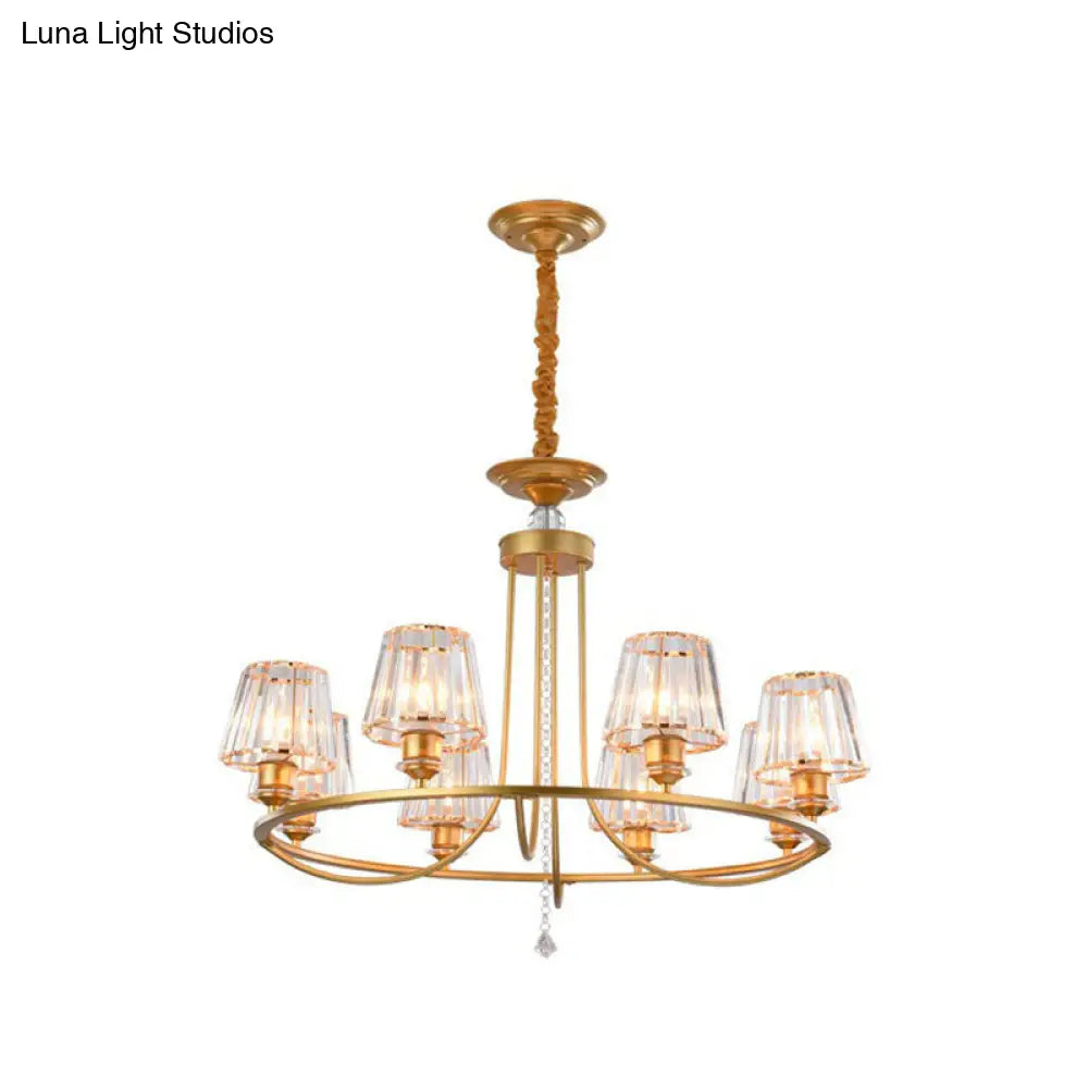 Modern Circle Chandelier With Crystal Shade - Metal Living Room Ceiling Light