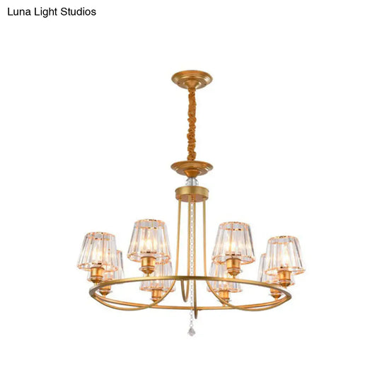 Modern Circle Chandelier With Crystal Shade - Metal Living Room Ceiling Light