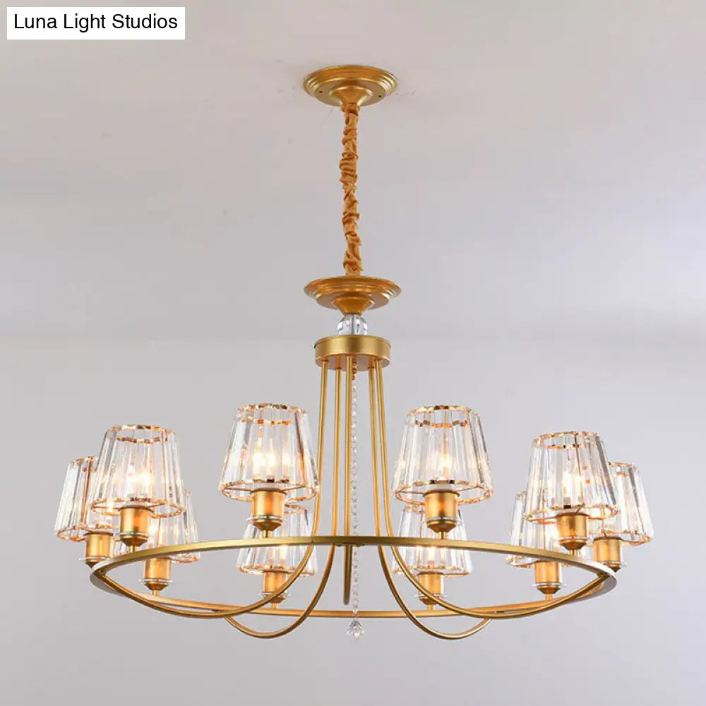 Modern Circle Chandelier With Crystal Shade - Metal Living Room Ceiling Light