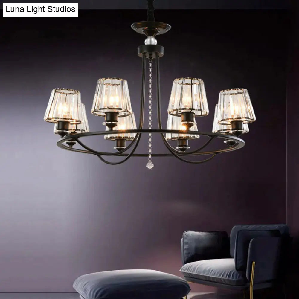 Modern Circle Chandelier With Crystal Shade - Metal Living Room Ceiling Light