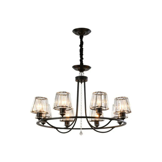 Modern Circle Chandelier With Crystal Shade - Metal Living Room Ceiling Light 8 / Black