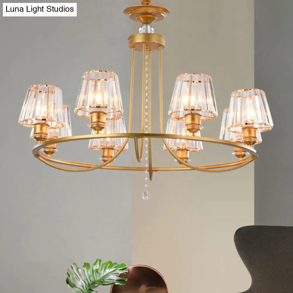 Modern Circle Chandelier With Crystal Shade - Metal Living Room Ceiling Light