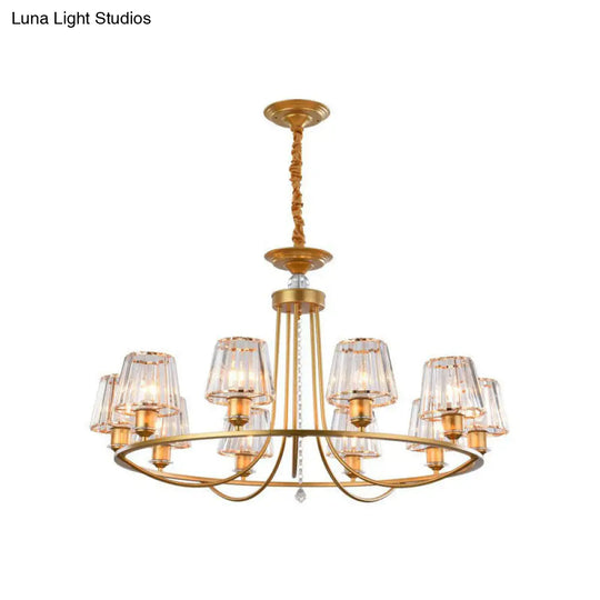 Modern Circle Chandelier With Crystal Shade - Metal Living Room Ceiling Light