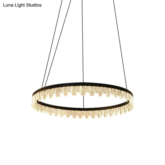 Modern Circle Crystal Chandelier: Led Rectangle Hanging Lamp In Black