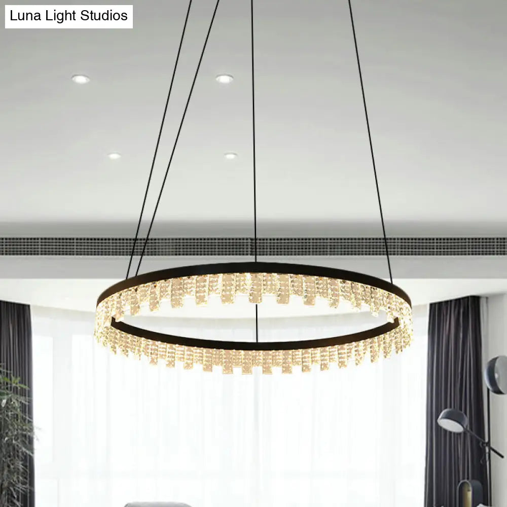 Modern Crystal Chandelier Lamp - Rectangle Led Hanging Light Fixture For Bedrooms