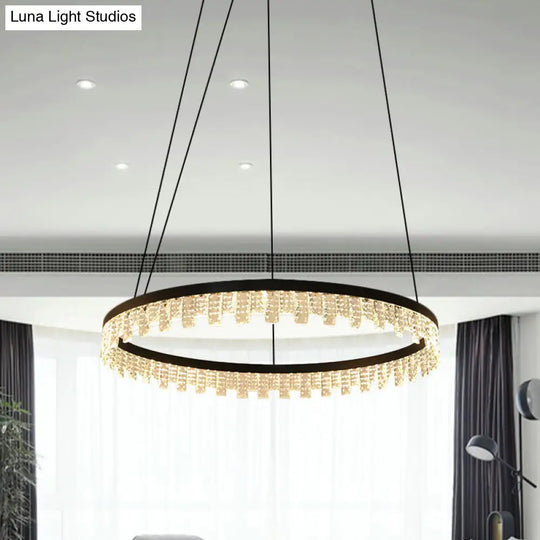 Modern Crystal Chandelier Lamp - Rectangle Led Hanging Light Fixture For Bedrooms