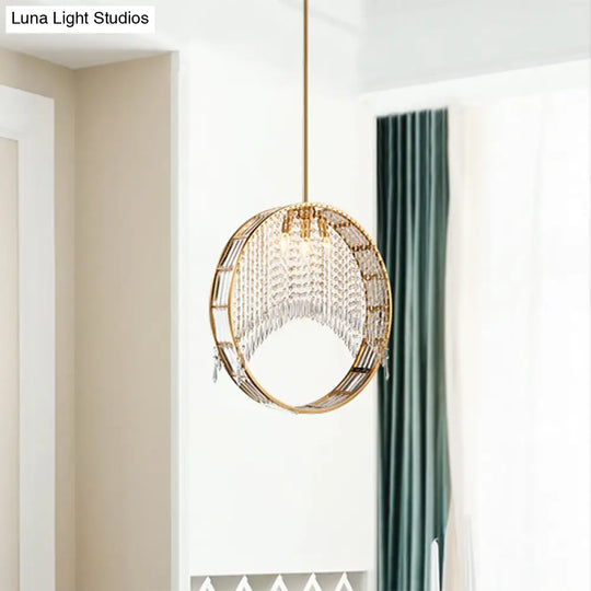 Stylish Gold Circle Drop Pendant Chandelier With Crystal Drapes