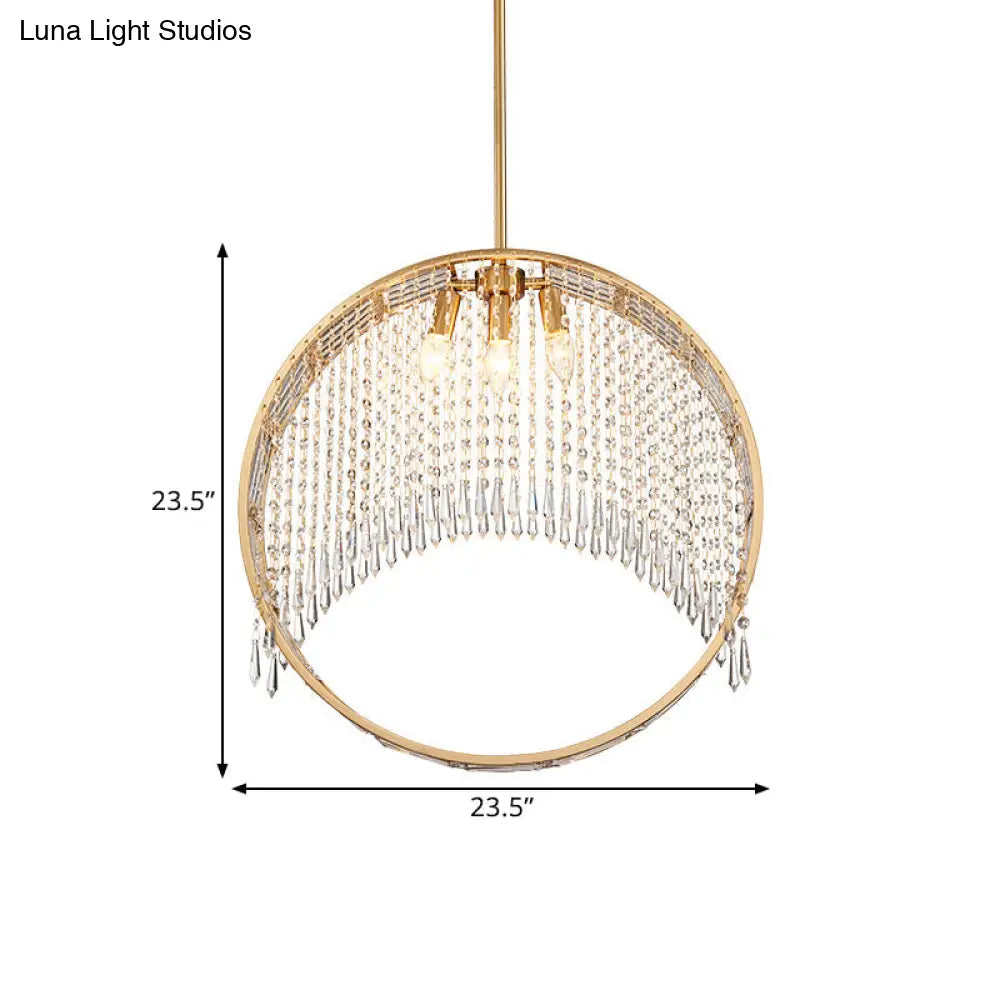 Modern Circle Drop Pendant Iron Chandelier - Gold With Crystal Drapes