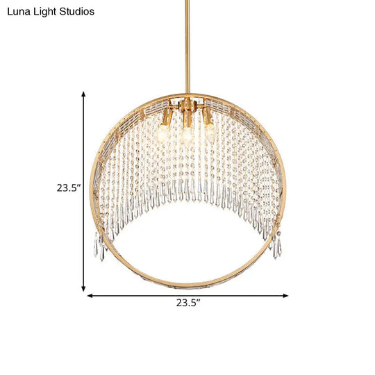 Stylish Gold Circle Drop Pendant Chandelier With Crystal Drapes