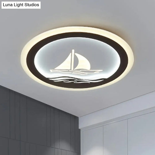 Modern Circle Flush Light: Metallic Led Ceiling Fixture For White Bedrooms / Boat