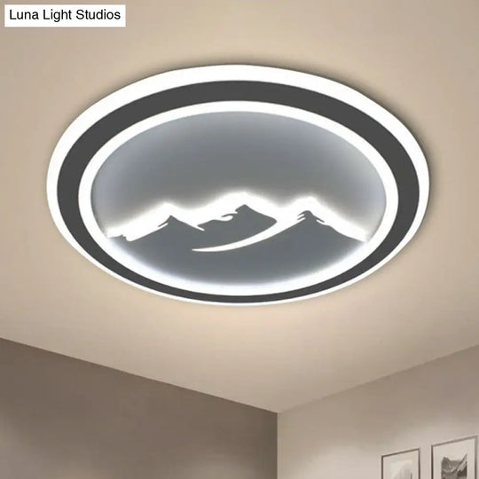 Modern Circle Flush Light: Metallic Led Ceiling Fixture For White Bedrooms / Mountain