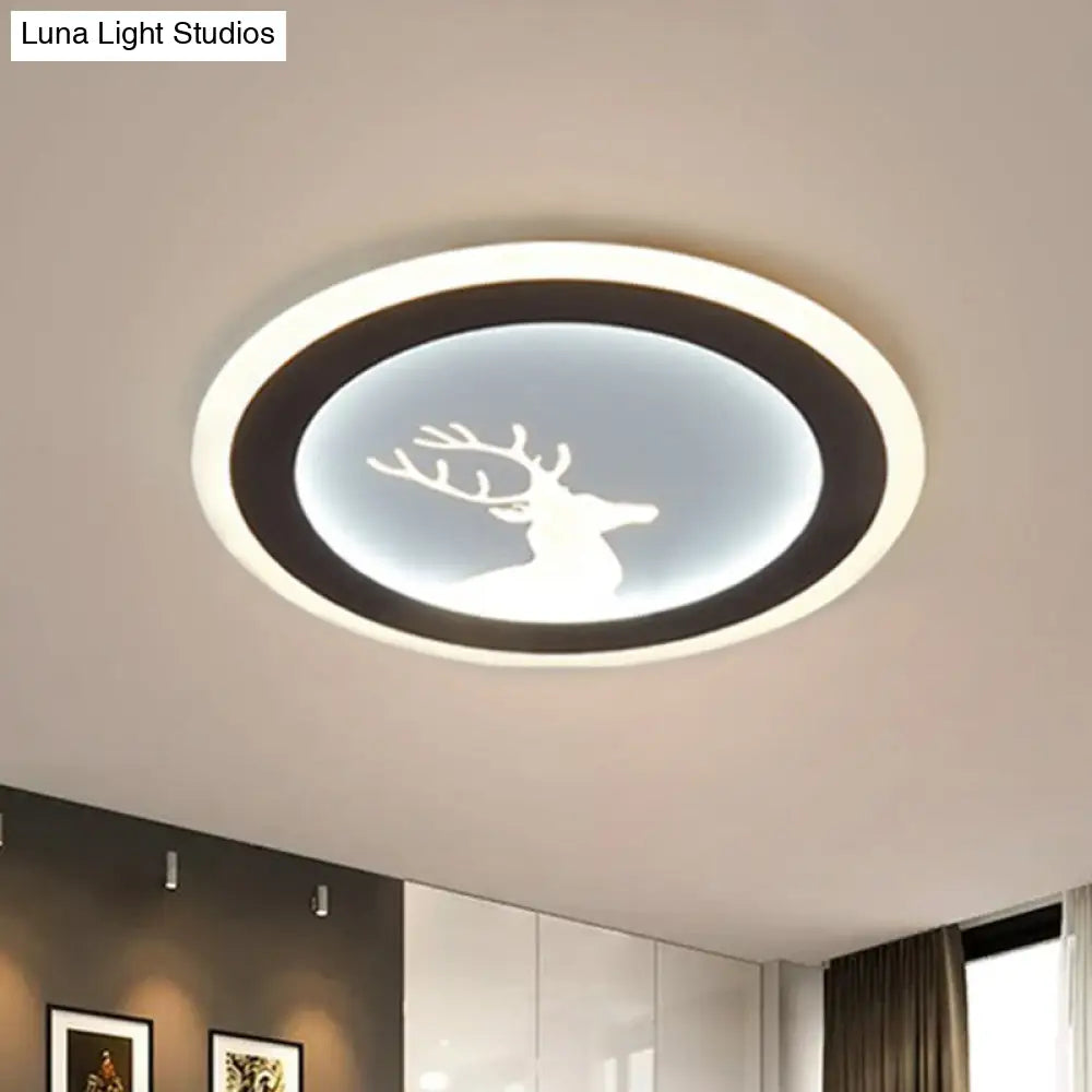 Modern Circle Flush Light: Metallic Led Ceiling Fixture For White Bedrooms / Deer