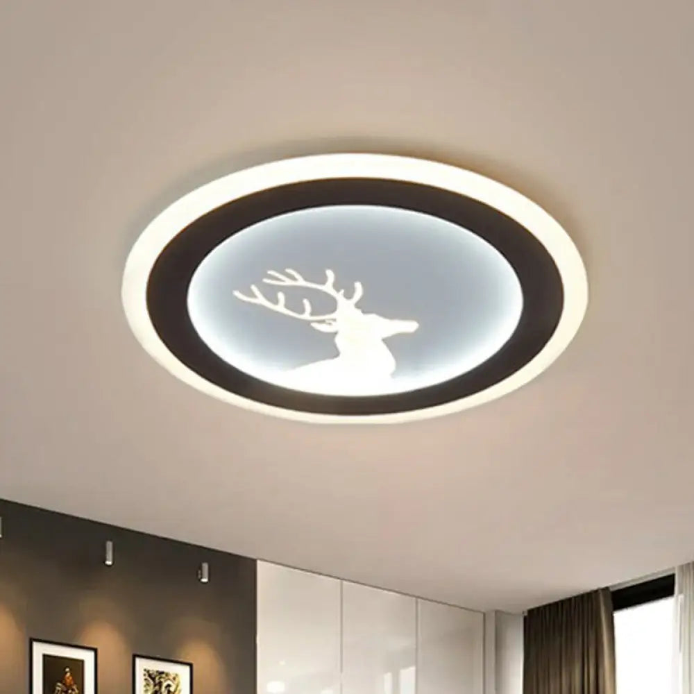 Modern Circle Flush Light: Metallic Led Ceiling Fixture For White Bedrooms / Deer