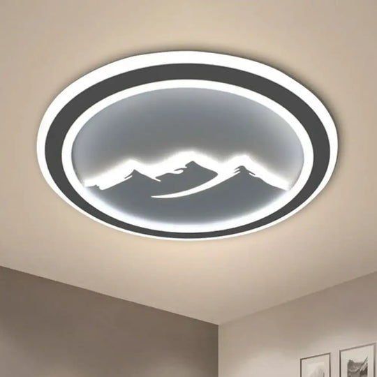 Modern Circle Flush Light: Metallic Led Ceiling Fixture For White Bedrooms / Mountain