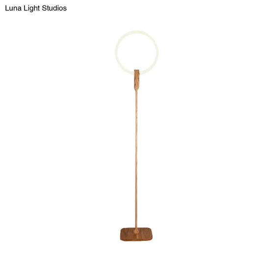 Modern Circle Led Floor Lamp - Wood Stand Up Light For Study Room In Beige