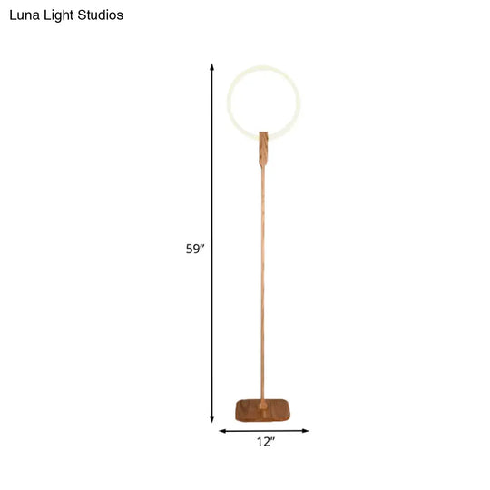 Modern Circle Led Floor Lamp - Wood Stand Up Light For Study Room In Beige