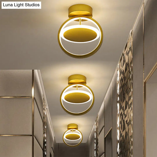 Modern Circle Led Flush Mount Light - Metallic Gold White/Warm Glow For Hallway
