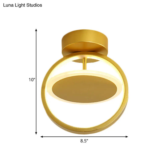 Modern Circle Led Flush Mount Light - Metallic Gold White/Warm Glow For Hallway