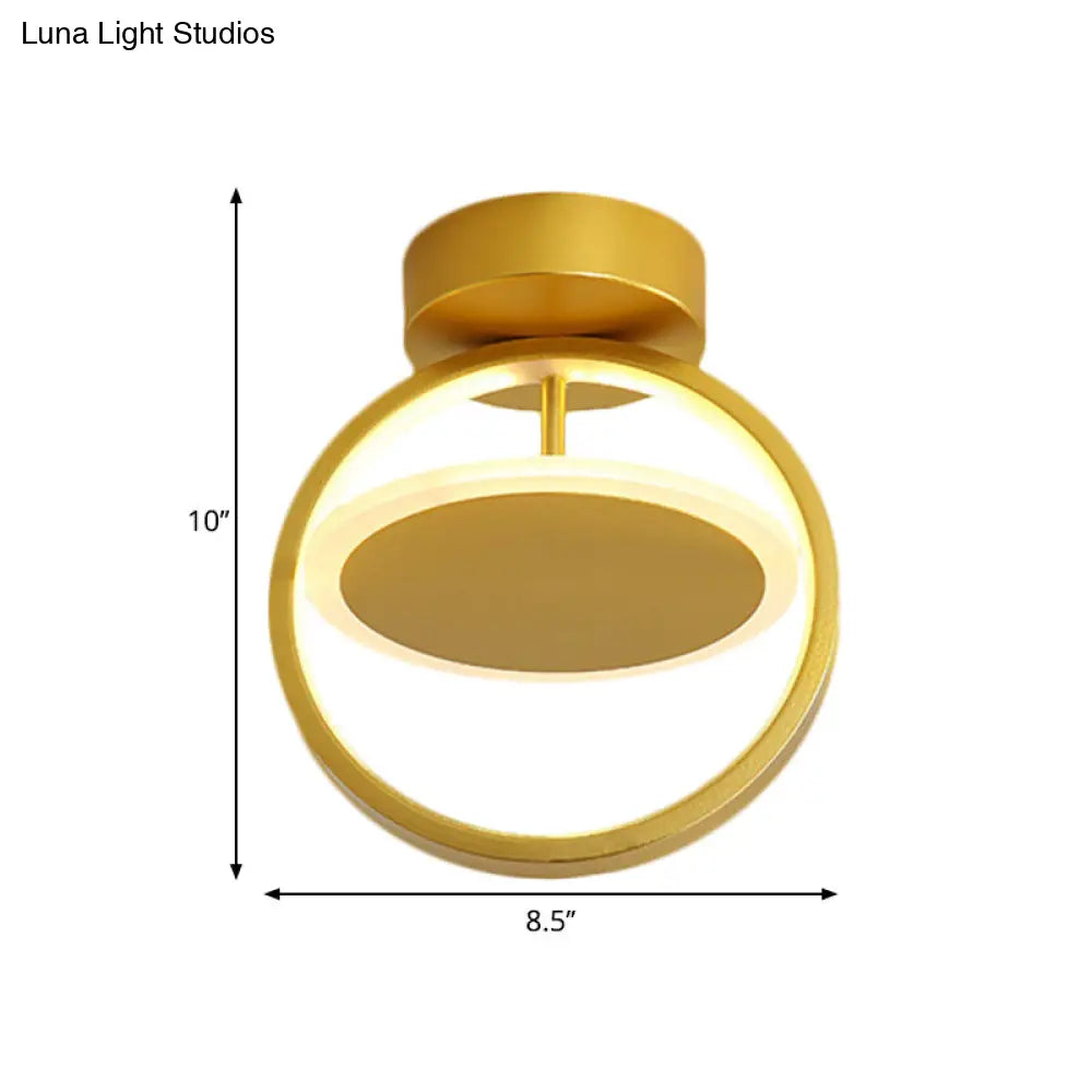 Modern Circle Led Flush Mount Light - Metallic Gold White/Warm Glow For Hallway