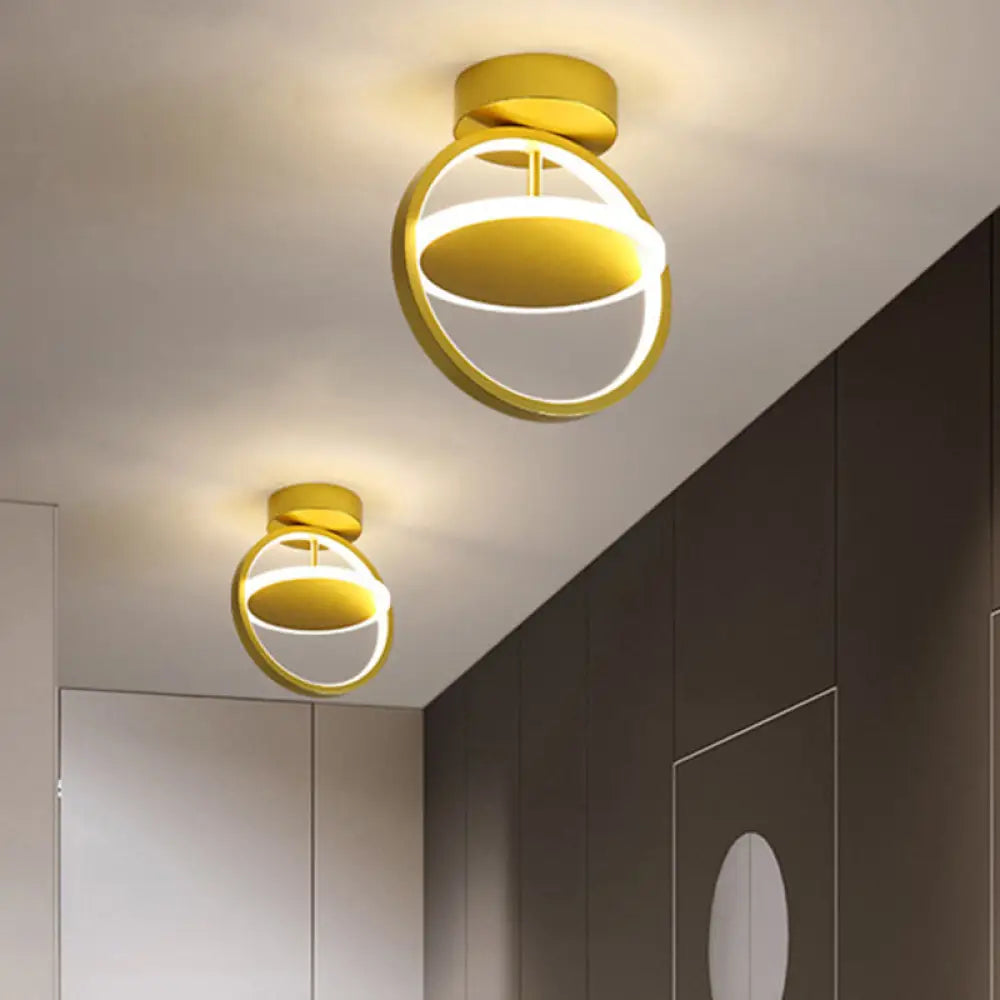 Modern Circle Led Flush Mount Light - Metallic Gold White/Warm Glow For Hallway / Warm