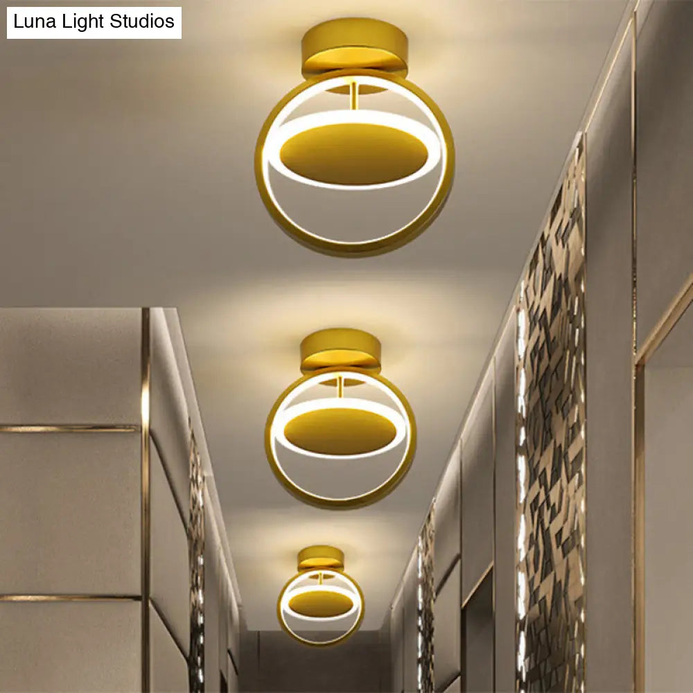 Modern Circle Led Flush Mount Light - Metallic Gold White/Warm Glow For Hallway