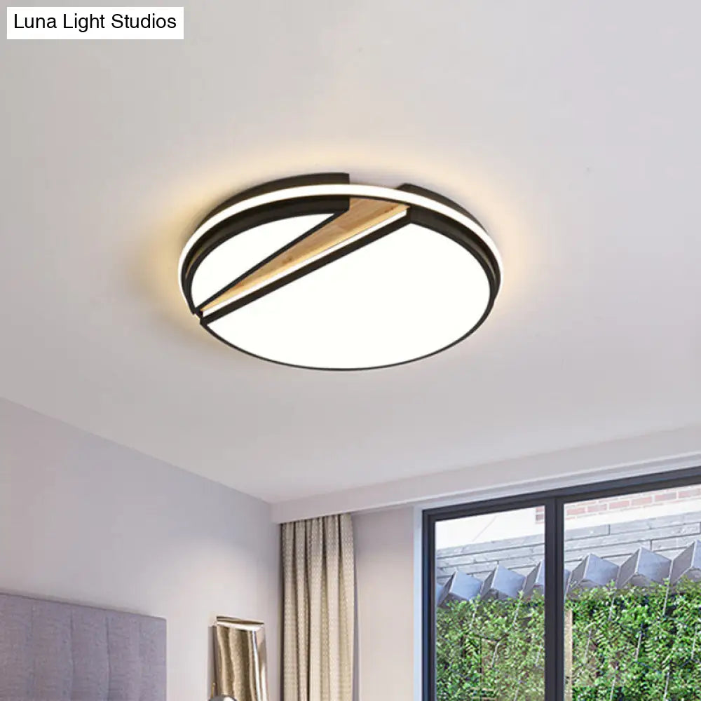 Modern Circle Segment Flush Mount Metal Bedroom Led Ceiling Light - Black & Wood White/3 Color