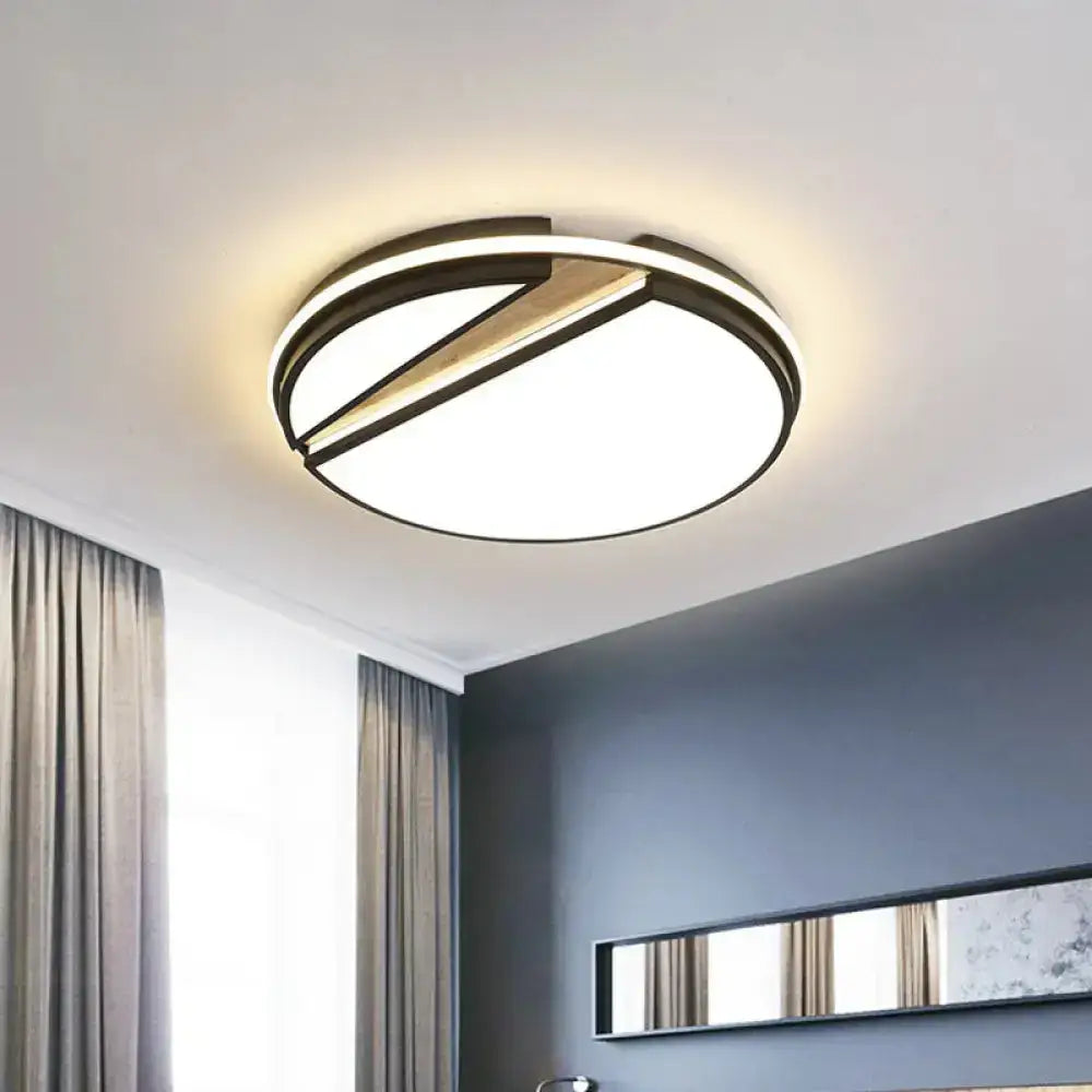 Modern Circle Segment Flush Mount Metal Bedroom Led Ceiling Light - Black & Wood White/3 Color