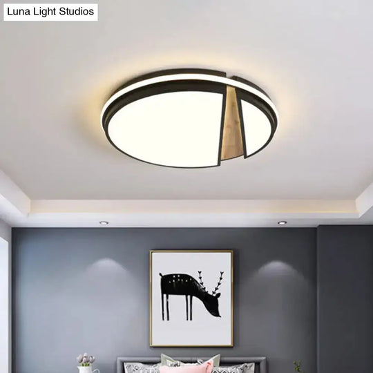 Modern Circle Segment Flush Mount Metal Bedroom Led Ceiling Light - Black & Wood White/3 Color